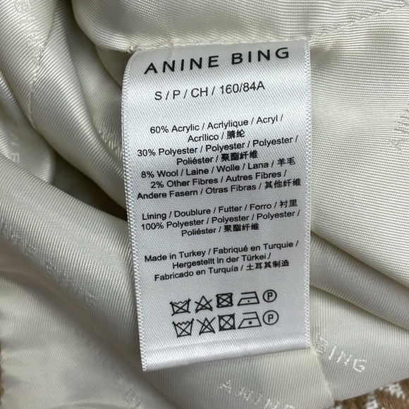 Anine Bing Tweed Fishbone Herringbone Double Breasted Blazer Jacket Tan Small - Picture 12 of 15